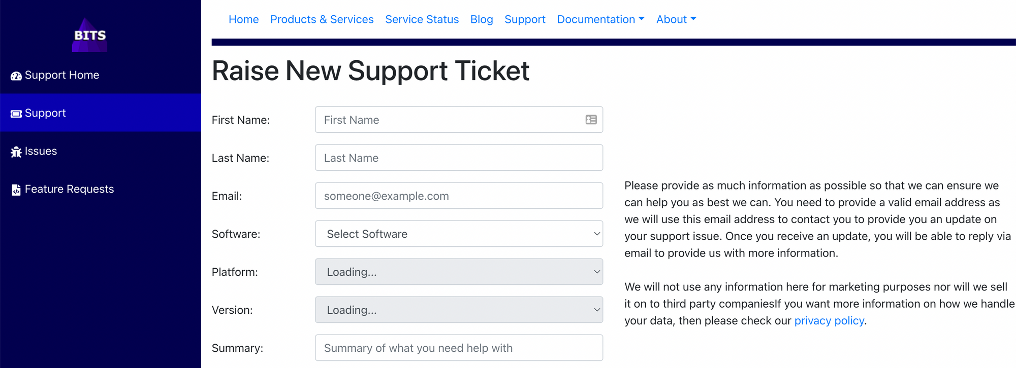 Current Support Portal - Raising New Support Ticket